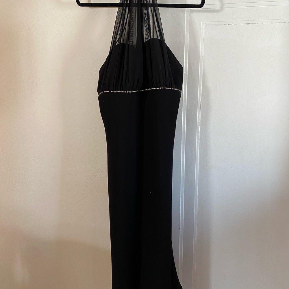 Elegant Black Halter Dress with Sheer Detail